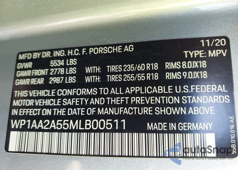 2021 Porsche Macan из США, поврежденный, VIN WP1AA2A55MLB00511